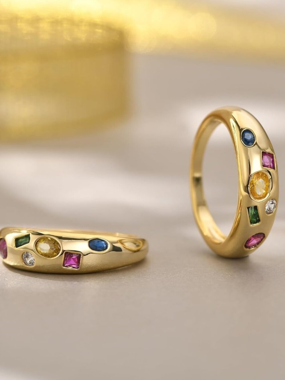 Chunky Gold Plated Rings for Women - Trendy Cubic Zirconia 14k Gold Filled Stack - Picture 3 of 6